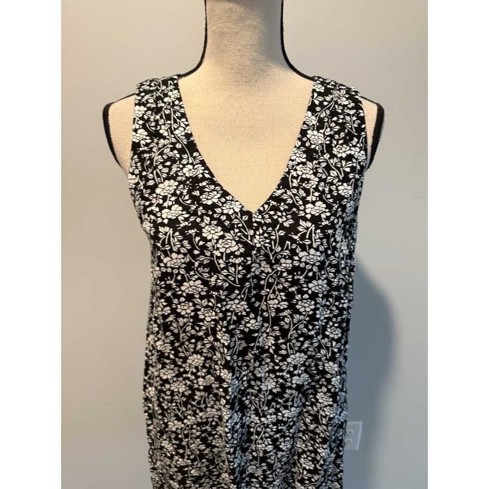 Loft Black Floral Double V Flounce Dress NWT Women's size XS Tall Linen Blend - Picture 11 of 12